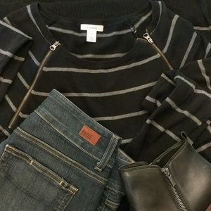 Double zip tunic sweater grey stripe